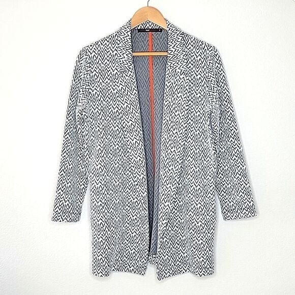 HAZEL Black White Long Sleeve Collared Cardigan Blazer Jacket size S - Picture 1 of 16